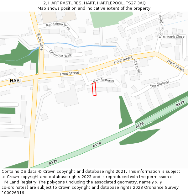 2, HART PASTURES, HART, HARTLEPOOL, TS27 3AQ: Location map and indicative extent of plot