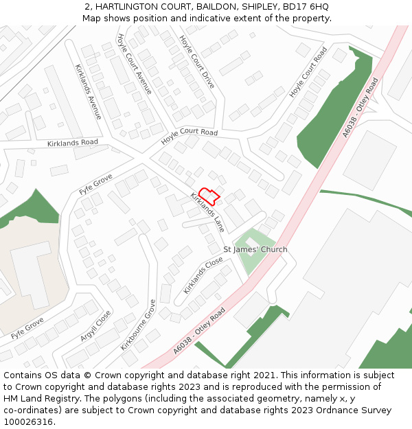 2, HARTLINGTON COURT, BAILDON, SHIPLEY, BD17 6HQ: Location map and indicative extent of plot