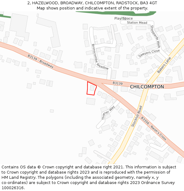 2, HAZELWOOD, BROADWAY, CHILCOMPTON, RADSTOCK, BA3 4GT: Location map and indicative extent of plot