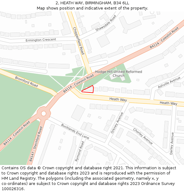 2, HEATH WAY, BIRMINGHAM, B34 6LL: Location map and indicative extent of plot