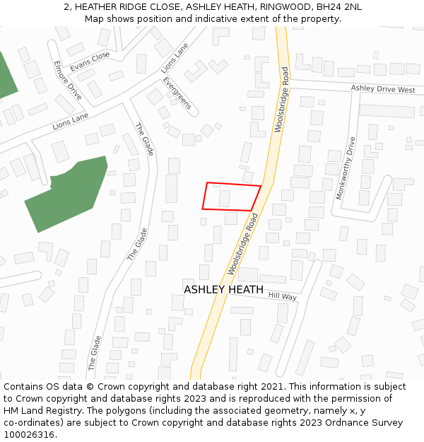 2, HEATHER RIDGE CLOSE, ASHLEY HEATH, RINGWOOD, BH24 2NL: Location map and indicative extent of plot