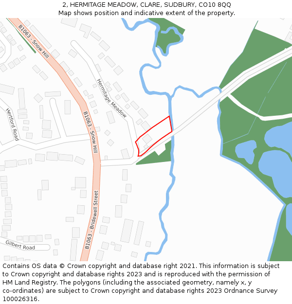 2, HERMITAGE MEADOW, CLARE, SUDBURY, CO10 8QQ: Location map and indicative extent of plot