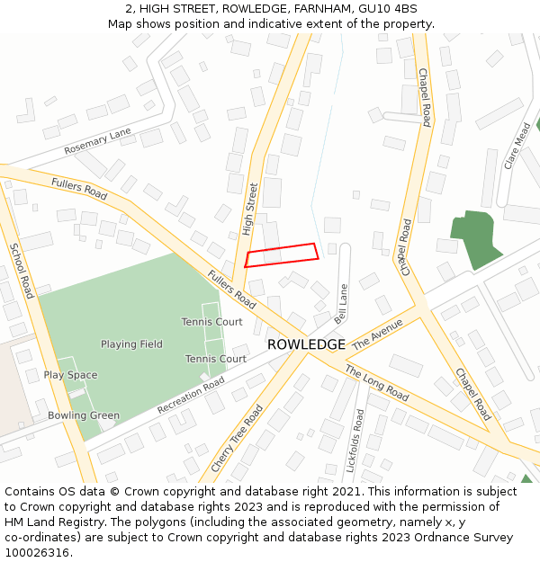 2, HIGH STREET, ROWLEDGE, FARNHAM, GU10 4BS: Location map and indicative extent of plot