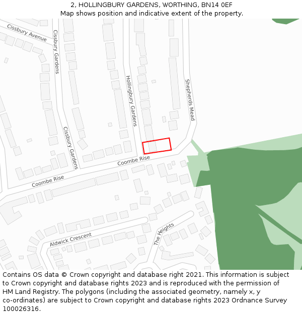 2, HOLLINGBURY GARDENS, WORTHING, BN14 0EF: Location map and indicative extent of plot