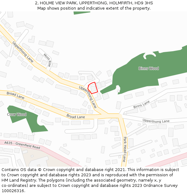 2, HOLME VIEW PARK, UPPERTHONG, HOLMFIRTH, HD9 3HS: Location map and indicative extent of plot