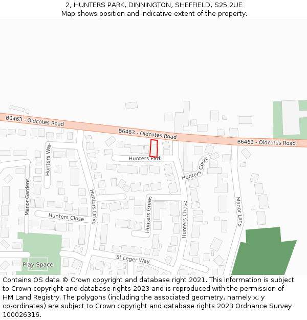 2, HUNTERS PARK, DINNINGTON, SHEFFIELD, S25 2UE: Location map and indicative extent of plot