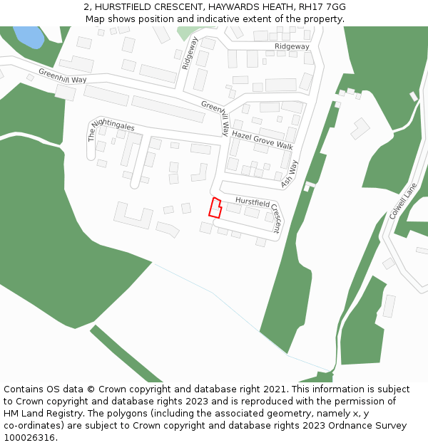 2, HURSTFIELD CRESCENT, HAYWARDS HEATH, RH17 7GG: Location map and indicative extent of plot