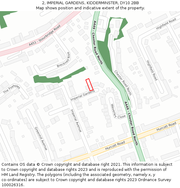 2, IMPERIAL GARDENS, KIDDERMINSTER, DY10 2BB: Location map and indicative extent of plot