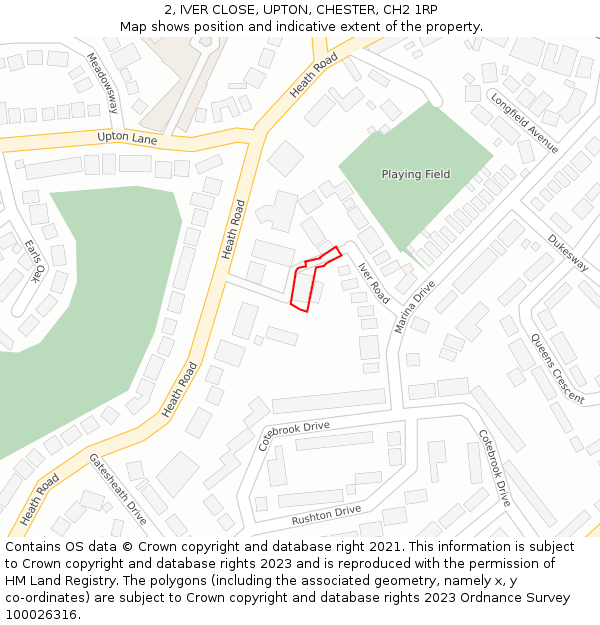 2, IVER CLOSE, UPTON, CHESTER, CH2 1RP: Location map and indicative extent of plot