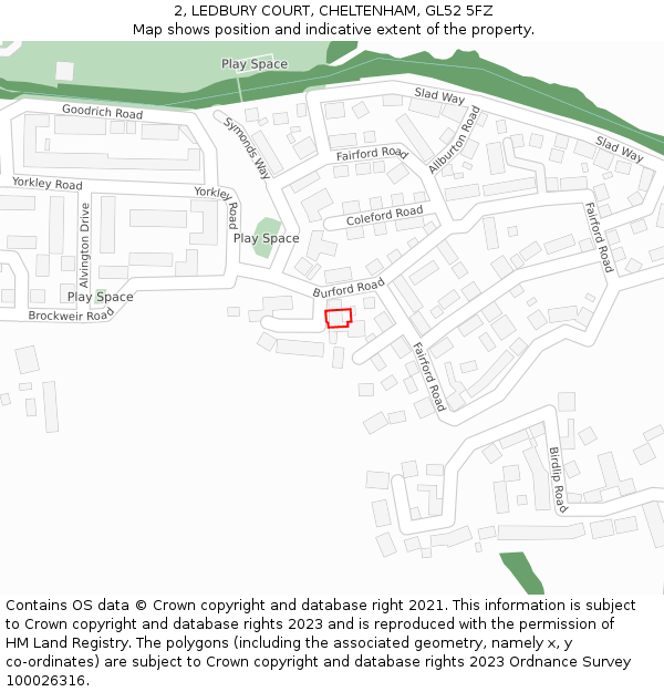 2, LEDBURY COURT, CHELTENHAM, GL52 5FZ: Location map and indicative extent of plot