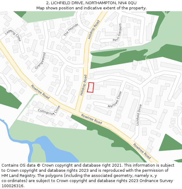 2, LICHFIELD DRIVE, NORTHAMPTON, NN4 0QU: Location map and indicative extent of plot