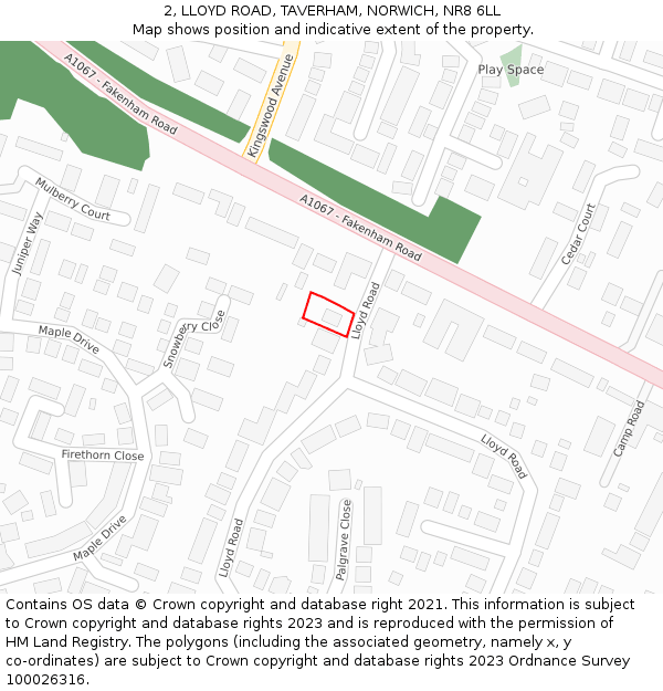 2, LLOYD ROAD, TAVERHAM, NORWICH, NR8 6LL: Location map and indicative extent of plot