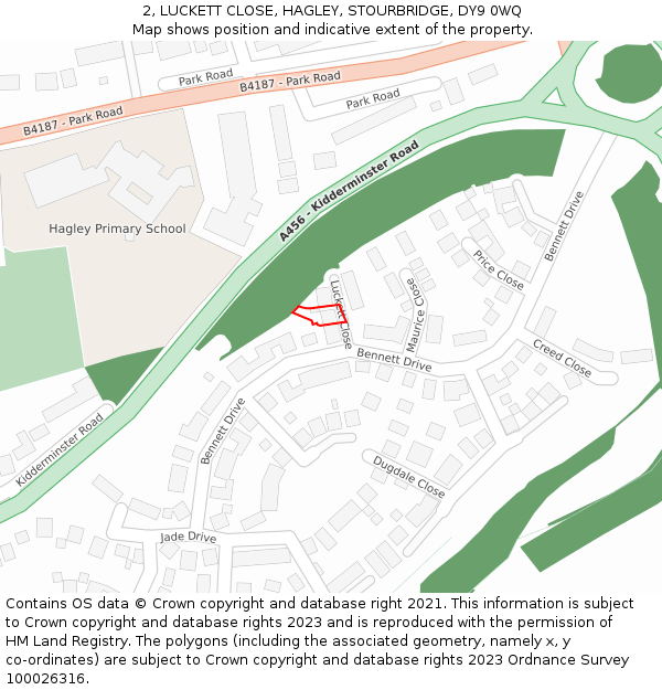 2, LUCKETT CLOSE, HAGLEY, STOURBRIDGE, DY9 0WQ: Location map and indicative extent of plot