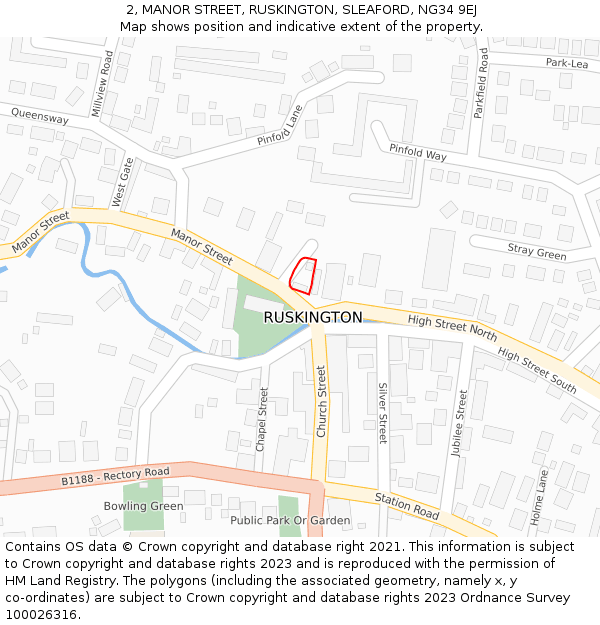 2, MANOR STREET, RUSKINGTON, SLEAFORD, NG34 9EJ: Location map and indicative extent of plot