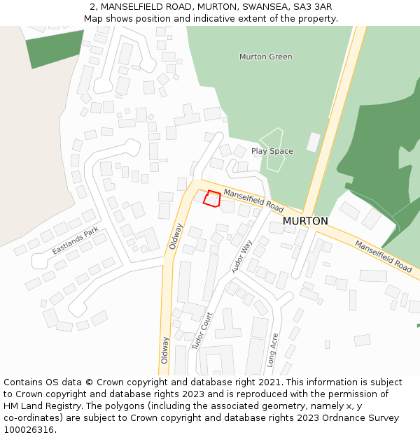 2, MANSELFIELD ROAD, MURTON, SWANSEA, SA3 3AR: Location map and indicative extent of plot