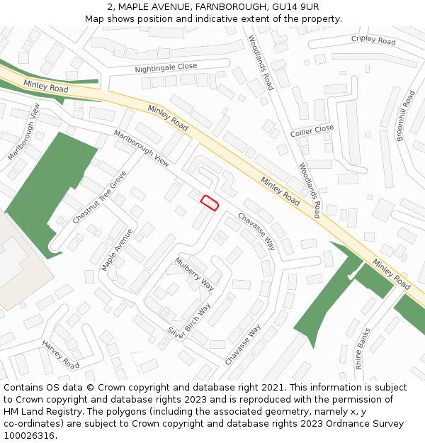 2, MAPLE AVENUE, FARNBOROUGH, GU14 9UR: Location map and indicative extent of plot