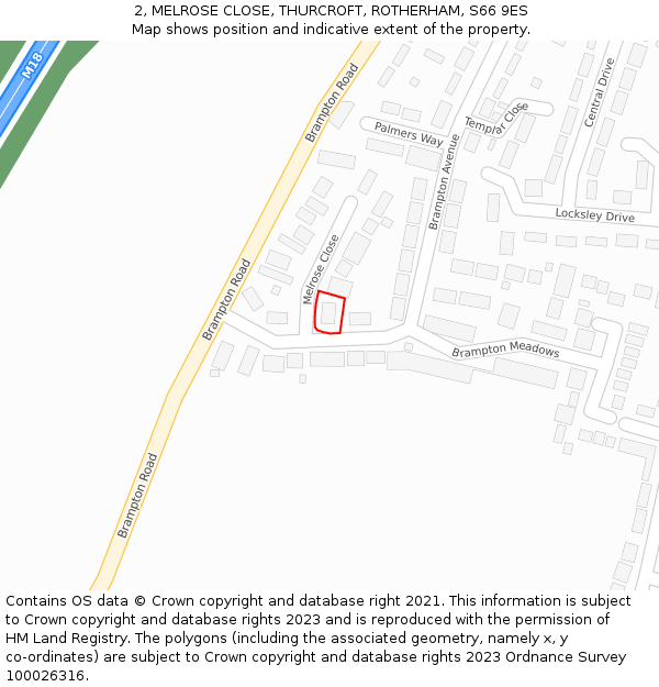 2, MELROSE CLOSE, THURCROFT, ROTHERHAM, S66 9ES: Location map and indicative extent of plot