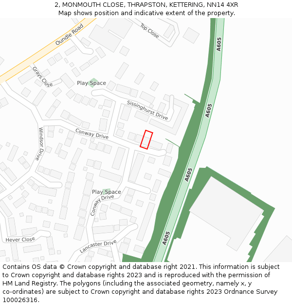 2, MONMOUTH CLOSE, THRAPSTON, KETTERING, NN14 4XR: Location map and indicative extent of plot