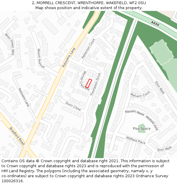 2, MORRELL CRESCENT, WRENTHORPE, WAKEFIELD, WF2 0SU: Location map and indicative extent of plot