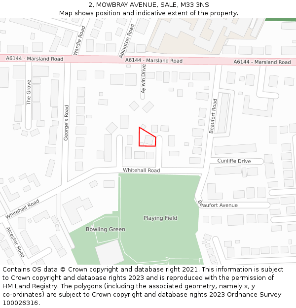 2, MOWBRAY AVENUE, SALE, M33 3NS: Location map and indicative extent of plot