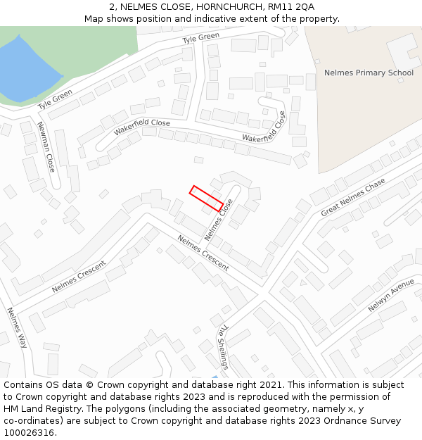 2, NELMES CLOSE, HORNCHURCH, RM11 2QA: Location map and indicative extent of plot