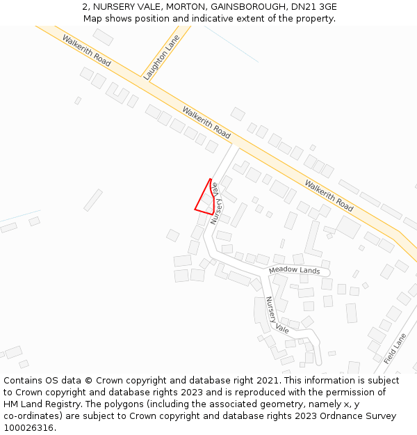 2, NURSERY VALE, MORTON, GAINSBOROUGH, DN21 3GE: Location map and indicative extent of plot