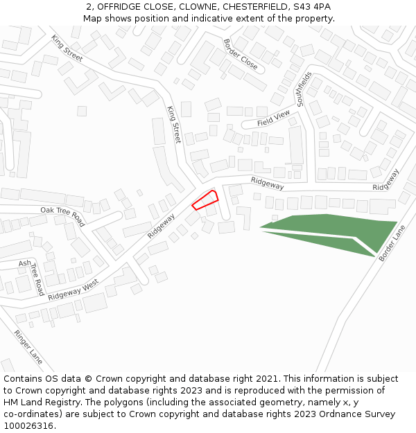 2, OFFRIDGE CLOSE, CLOWNE, CHESTERFIELD, S43 4PA: Location map and indicative extent of plot