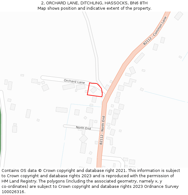 2, ORCHARD LANE, DITCHLING, HASSOCKS, BN6 8TH: Location map and indicative extent of plot