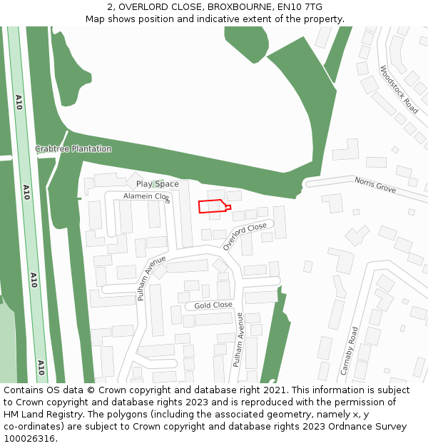 2, OVERLORD CLOSE, BROXBOURNE, EN10 7TG: Location map and indicative extent of plot