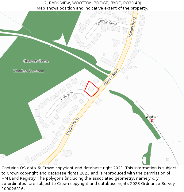 2, PARK VIEW, WOOTTON BRIDGE, RYDE, PO33 4RJ: Location map and indicative extent of plot