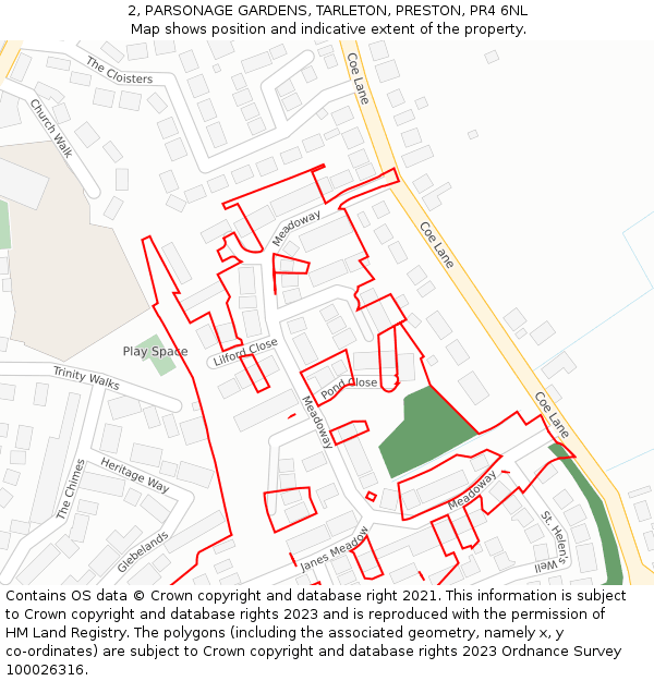 2, PARSONAGE GARDENS, TARLETON, PRESTON, PR4 6NL: Location map and indicative extent of plot