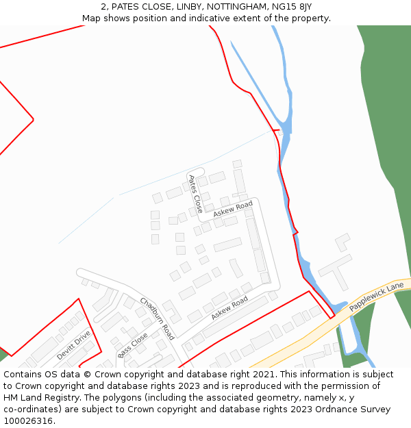 2, PATES CLOSE, LINBY, NOTTINGHAM, NG15 8JY: Location map and indicative extent of plot