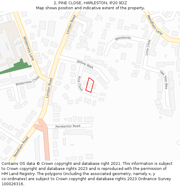 2, PINE CLOSE, HARLESTON, IP20 9DZ: Location map and indicative extent of plot