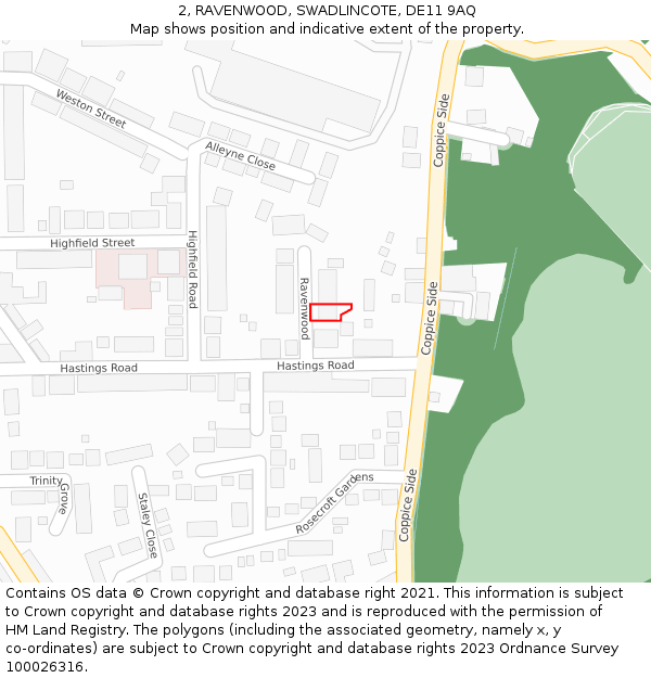 2, RAVENWOOD, SWADLINCOTE, DE11 9AQ: Location map and indicative extent of plot