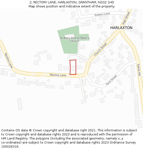 2, RECTORY LANE, HARLAXTON, GRANTHAM, NG32 1HD: Location map and indicative extent of plot