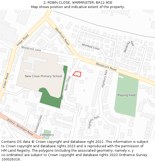 2, ROBIN CLOSE, WARMINSTER, BA12 9DE: Location map and indicative extent of plot