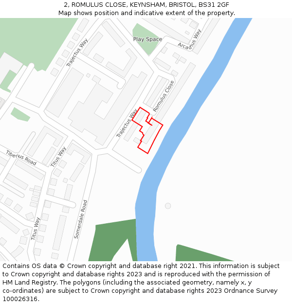 2, ROMULUS CLOSE, KEYNSHAM, BRISTOL, BS31 2GF: Location map and indicative extent of plot