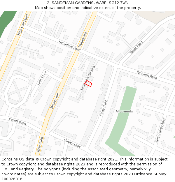 2, SANDEMAN GARDENS, WARE, SG12 7WN: Location map and indicative extent of plot