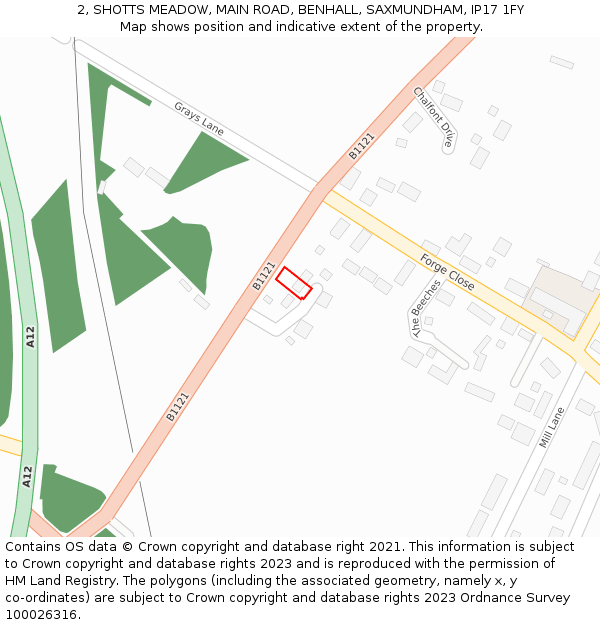 2, SHOTTS MEADOW, MAIN ROAD, BENHALL, SAXMUNDHAM, IP17 1FY: Location map and indicative extent of plot