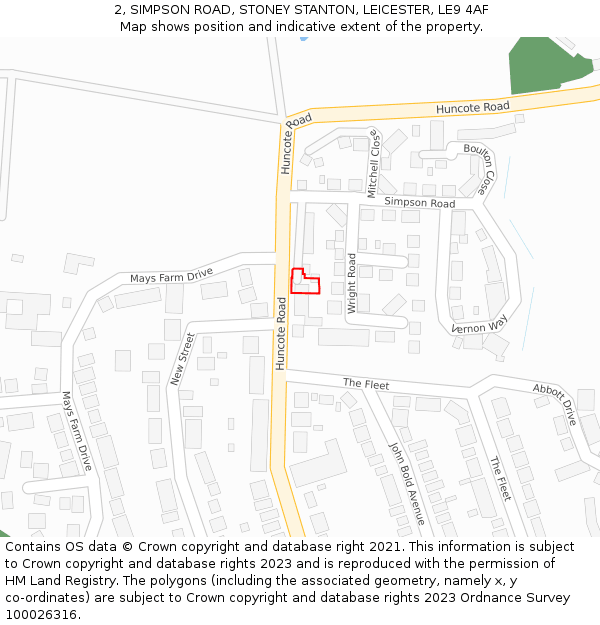 2, SIMPSON ROAD, STONEY STANTON, LEICESTER, LE9 4AF: Location map and indicative extent of plot