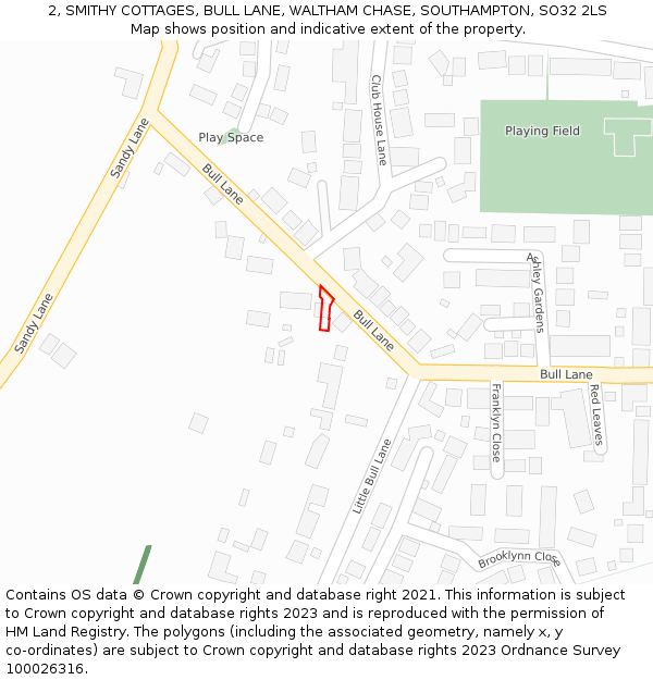 2, SMITHY COTTAGES, BULL LANE, WALTHAM CHASE, SOUTHAMPTON, SO32 2LS: Location map and indicative extent of plot