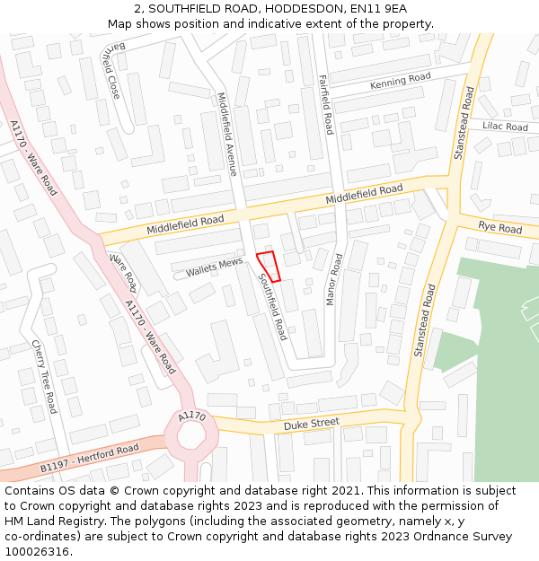 2, SOUTHFIELD ROAD, HODDESDON, EN11 9EA: Location map and indicative extent of plot