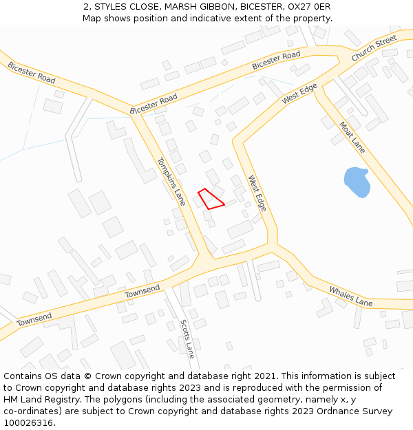 2, STYLES CLOSE, MARSH GIBBON, BICESTER, OX27 0ER: Location map and indicative extent of plot