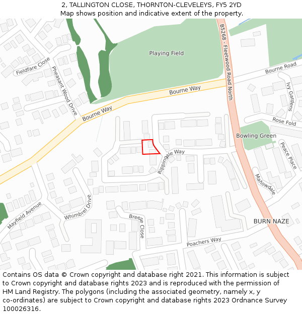 2, TALLINGTON CLOSE, THORNTON-CLEVELEYS, FY5 2YD: Location map and indicative extent of plot