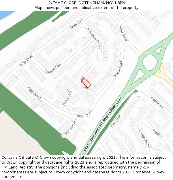 2, TAME CLOSE, NOTTINGHAM, NG11 8PN: Location map and indicative extent of plot