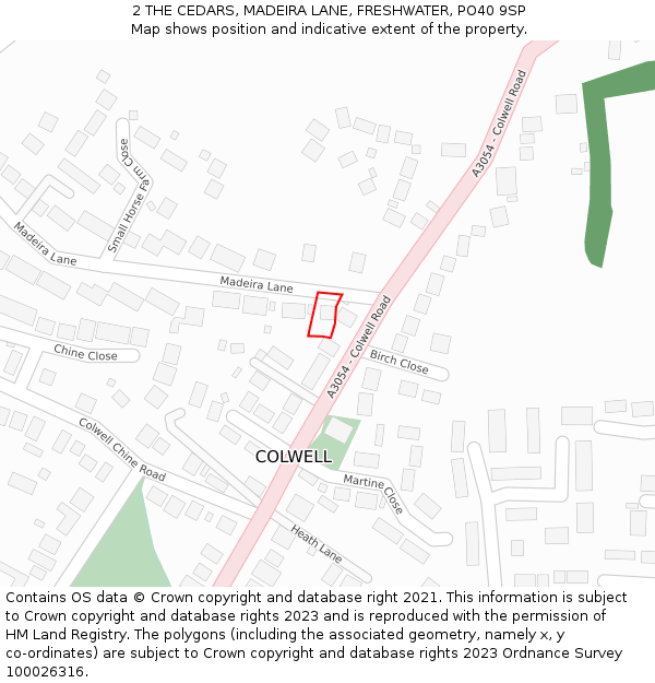 2 THE CEDARS, MADEIRA LANE, FRESHWATER, PO40 9SP: Location map and indicative extent of plot