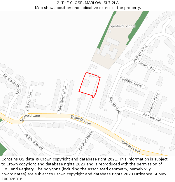 2, THE CLOSE, MARLOW, SL7 2LA: Location map and indicative extent of plot