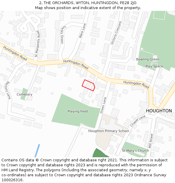 2, THE ORCHARDS, WYTON, HUNTINGDON, PE28 2JG: Location map and indicative extent of plot