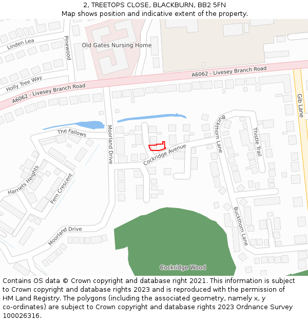 2, TREETOPS CLOSE, BLACKBURN, BB2 5FN: Location map and indicative extent of plot