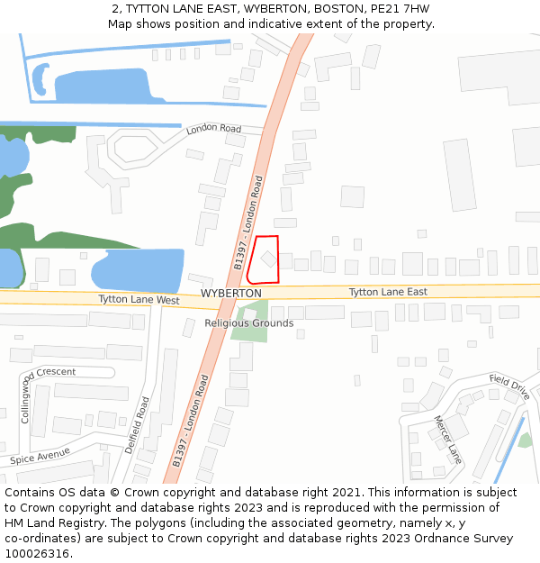 2, TYTTON LANE EAST, WYBERTON, BOSTON, PE21 7HW: Location map and indicative extent of plot